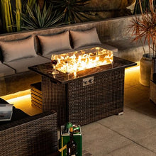 Deluxe 44-inch Outdoor Propane Gas Fire Pit Table with Ceramic Tabletop, 50000BTU Heat Output, Stainless Steel Burner, and Protective Lid - Elegant Patio Furniture for Warmth and Ambiance
