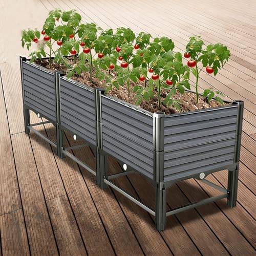 Dalumian Elevated Planter Box, Outdoor Planter Boxeswith Drainage Holes, Raised Garden Bed with Legs, Tall Rectangle Planter for Patio Yard Backyard Balcony (Gray)
