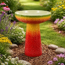 Benzara 19 Inch Bird Bath, Multicolor Ceramic, Strawberry Pedestal Garden Bowl