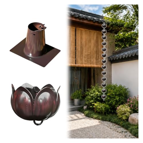 WAHHWF Lotus Flower Rain Chain for Gutter, with Bronze Finish