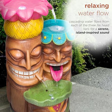 Alpine Corporation - 3-Tiered Colorful Tiki Head Water Fountain, Indoor/Outdoor Tropical Waterfall with LED Lights, for Garden, Patio, Yard, 35" H