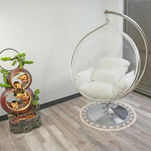 SK CHUMRA Hanging Chair - Transparent Acrylic Bubble, Waterdrop Shape, Indoor Swing Chair with Gold/Chrome Stand, Durable Fabric Cushion - Luxury Accent for Living Room, Bedroom (Chrome/White)