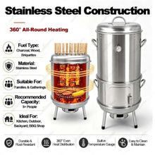 Vertical Smoker Grill Combo36.6in Stainless Steel Charcoal Meat Smoker