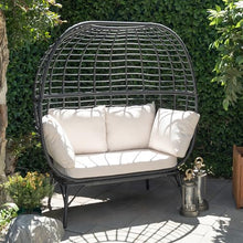 Alpine Corporation MHQ130 Indoor/Outdoor Double Seat Egg Chair w/Cushions, Versatile Patio & Sun Room Seating, 57" H, Black