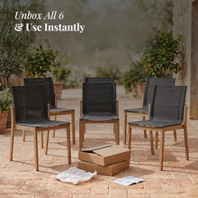 POVL Outdoor Menlo Teak Side Dining Chair — Pack of 6, Stackable Grade A Indonesian Teak & All-Weather Sling — Fully Assembled Mid-Century Modern Seating for Patio, Deck & Poolside (Graphite)