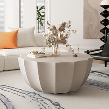 35.43'' Round Outdoor & Indoor Coffee Table, Waterproof MgO Cement Coffee Table, Modern Patio Table for Garden, Backyard, Balcony & Living Room, No Assembly Required, White