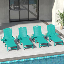 Costaelm Lago Outdoor HDPE Patio Chaise Lounge Chairs with Wheels & Cup Holder (Set of 4), Turquoise