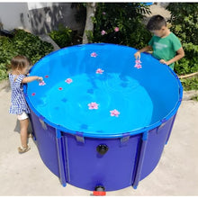 Zfmnoyev Round Canvas Pool Fish Pool, Large Fold Aquarium Children's Pool Fish Tank, Pool Above Ground with Drain Valve and Bracket, Easy to Install, for Backyard Garden Deck Patio(1.2x0.8 m-900 L)