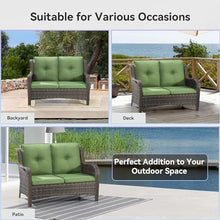 MeetLeisure Outdoor Patio Wicker Loveseat Sofa - 2-Seater Rattan Sofa for Outside Patio Garden with Deep Seating and Olefin Cushions(Mixed Grey/Green)