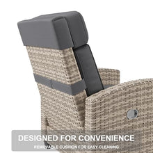 IDEALHOUSE Outdoor Recliner Chair, Reclining Patio Chairs with Adjustable Backrest & Footrest, Wicker Lounge Recliner Up to 150° with Flip-Up Table, Grey, Set of 1
