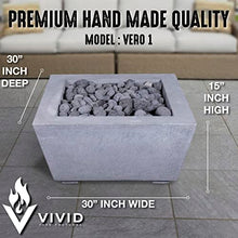 30" Premium “VERO Concrete Fire Bowl - Heavy Cement Natural Gas Fire Pit - Modern Square Outdoor Fire Table with Key Valve GFRC (30” L x 30” W x 15” H) (Grey)