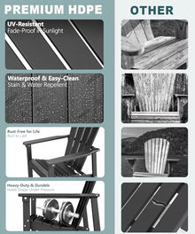 FOLAWO Adirondack Chair Set of 8, HDPE Outdoor Fire Pit Chairs, Black