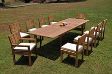 TeakStation 10 Seater Grade-A Teak Wood 11 Pc Dining Set: 118" Double Extension Rectangle Table and 10 Veranda Chairs (2 Arm & 8 Armless Chairs) #TSDSVR41