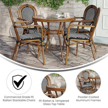 EMMA + OLIVER Colmar Indoor/Outdoor Bistro Set Black & White Rattan/Natural Frame