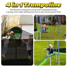 Roinoim 14FT Outdoor Trampoline with Swing, Slide, Basketball Hoop, Safety Enclosure, Ladder Green