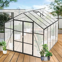 YOPTO 8x10 FT Greenhouses for Outdoor,Heavy Duty Polycarbonate Greenhouse,Large Walk-in Garden Green House with Raised Base,Double Doors and Two Ventilation Windows for Outside, Backyard,Black