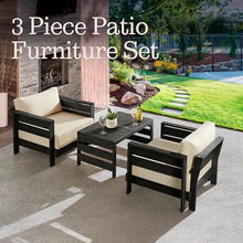 Alaterre Furniture Barton 3 Piece Patio Furniture Set - Weather-Resistant Eucalyptus Wood Outdoor Table and Chairs with Cushions - Modern Outdoor Furniture Set for Porch, Deck, or Pool (Black)