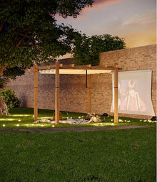GarveeLife 10 x 10 ft Wood-Grain Aluminum Pergola Outdoor Pergola with Retractable Canopy Sun Shade Shelter for Garden, Patio, Backyard, Deck - Beige
