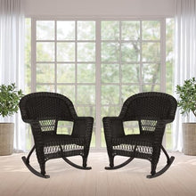 Jeco Set of 2 Wicker Rocker Chairs, Espresso