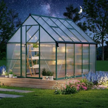 Garvee 8 x 10 ft Outdoor Polycarbonate Greenhouse Kit, Heavy Duty Greenhouse with Reinforced Aluminum Frame, Adjustable Roof Vent, Lockable Door & Quick-Connect Assembly