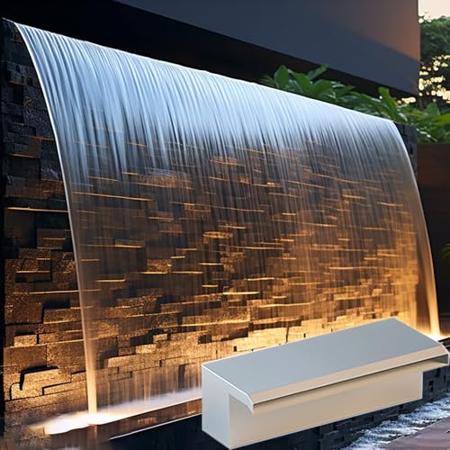 MLYAYE Wall Mounted Recessed Waterfall Pool Fountain, Heavy Duty Horizontal Stainless Steel Pond Waterfall Spillway Kit for Landscaping - Without Pump(Silver,70 cm (27 3/5 in))