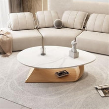 DINBOZ26X Living Room Table Modern Minimalist Round Coffee Table Set Solid Wood and Stone Top, Space-Saving Design for Small Living Rooms Outdoor Side Table