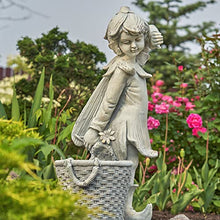 30" Tall Magnesium Fairy Statue with a Planter Side Basket (Antique White)