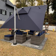132 Double Top Square Umbrella With Solar Lights And Base In Ground,Gray