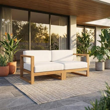 Outdoor Escape White 2-Piece Patio Teak Wood Sectional Sofa Loveseat, Armrests, Durable, Stylish, Garden, Yard, Backyard Seating