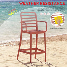 Costaelm Patio Stools & Bar Chairs Set of 2, Tall Patio Chair with Armrests and Footrest, Weather Resistance Bistro Island Chairs Counter Height Bar Stool for Yard, Garden, Balcony, Red