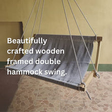 Nomadic State of Mind Hammock Swing | Double Love Seat | 100% Cotton Handwoven Rope Lounger | Hanging Chair for Two | Laurel Wood Spreader Bars (Black)