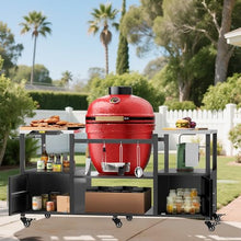Outdoor Grill Table for Big Green Egg, Metal Grill Cart with Storage Box
