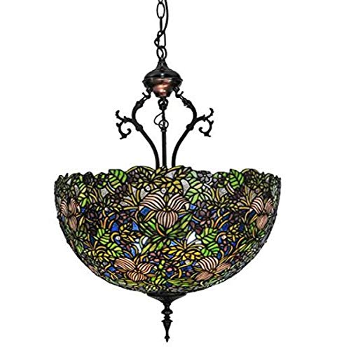 Meyda Tiffany Custom Lighting 52187 Trillium and Violet 3-Light Pendant, Mahogany Bronze Finish with Purple, Green and Blue Art Glass