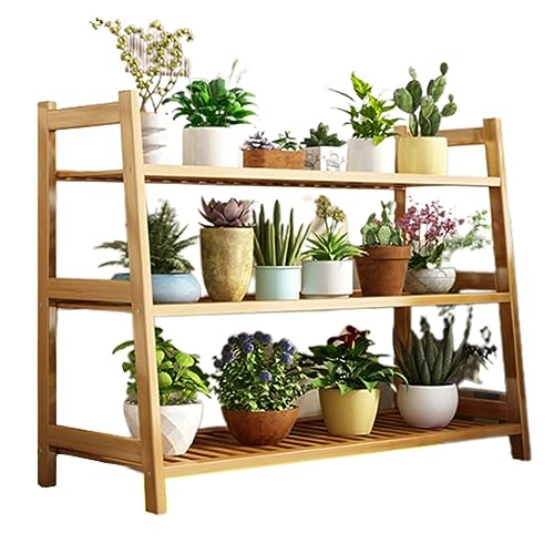 ZOCWJK Retro Ladder Shelf 3 Tier Flower Stand Wood Rustic Flowerpot Stand Freestanding Plant Shelf Wood Indoor Plant,