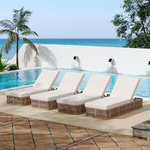 Merax 4-Pieces Outdoor Chaise Lounge Chair Set – Adjustable Woven Rope Sun Lounger with 5-Position Backrest (Frame Only) – Modern Patio Furniture for Pool, Beach & Garden, Beige