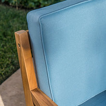 Christopher Knight Home Grenada Outdoor Acacia Wood Loveseat and Coffee Table Set with Water Resistant Cushions, Teak Finish / Blue