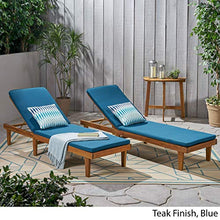Christopher Knight Home Madge Outdoor Chaise Lounge with Cushion Set of 2 Teak Finish Blue