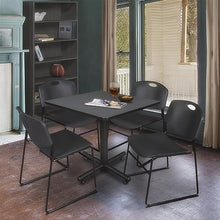 Regency Kobe 36-Inch Square Breakroom Table Grey with 4 Zeng Stack Chairs Black