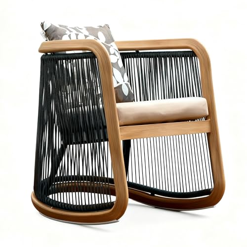 Apk i bc Balcony Rattan Study Rocking Chair, Strong Load Capacity, Suitable for Indoor Garden Use, Includes 1 Cushion and 1 Pillow(Blue,65 * 78 * 88CM)