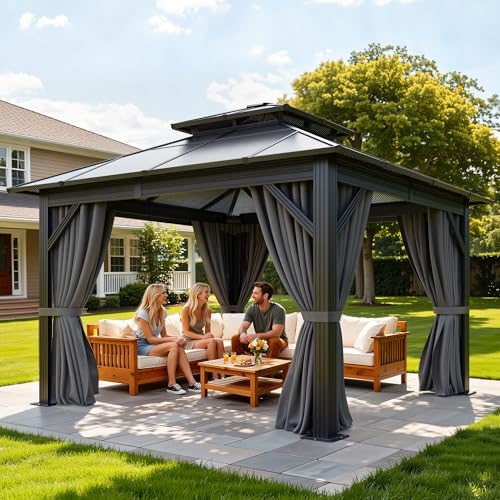 YITAHOME 10x10FT Gazebo Polycarbonate Hardtop Double Roof Canopy