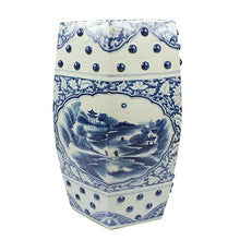 JOYNOW Ceramic Garden Stool Decorative Garden Stools Hand-Painted Blue and White Hexagonal Stool Window Landscape Dressing Stool Antique Drum Stool Home Collection Ornaments Garden Stool Ceramic