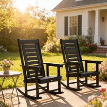 Amgalers 2Pcs Outdoor Rocking Chairs, Porch Patio Rockers with Slatted Seat 265LBS Capacity for Gardens, Backyards, Balconies(Black)