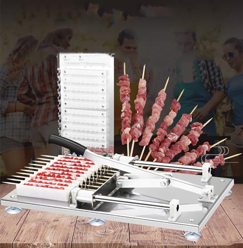 Etsuosy Meat Skewer Machine, Stainless Steel Manual Kebab Skewering Tool, 10 Strings at a Time, 6.8 kg