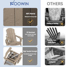FOOWIN Adirondack Chair with Retractable Ottoman, Adjustable HDPE Folding Chair Set of 4, All-Weather Resistant, Brown