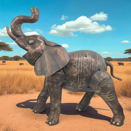 Zaer Ltd. 68.5" Tall Elephant Garden Statue Large Decorative Metal Animal Sculpture Indoor Outdoor Decor in an Aged Bronze Finish