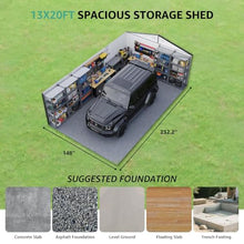 13x20 FT Large Metal Garage Shed with Double Doors, Dark Grey