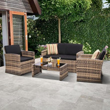 KswyyuwxgqI 4 Pieces Patio Sectional Sofa Set Outdoor with Cushions, Wicker Conversation Furniture Rattan Frame and Cushions, for Garden Porch Backyard Seating