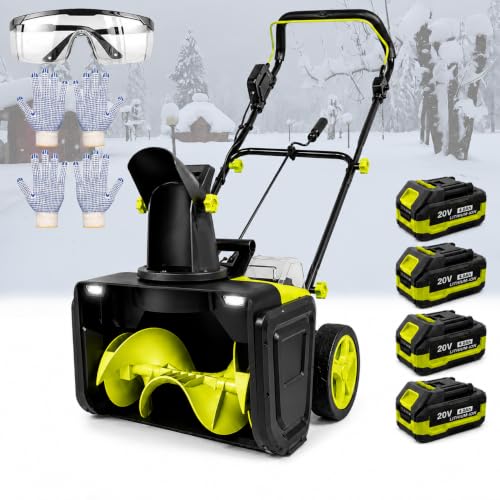 40V Cordless Snow Blower, 20-Inch Electric Snow Thrower 4 Batteries