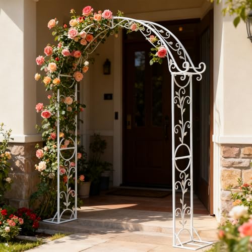 Sungmor Metal Garden Arbor, 92.5in High x 11.8in Wide,Elegant White Archway