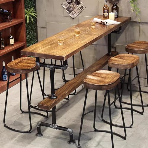 DESALAI Solid Wood Bar Height Table,Industrial Counter Kitchen Dining Table,Rectangular Table Tall Pub Narrow Sofa Table,No Stool(78.7", Brown)